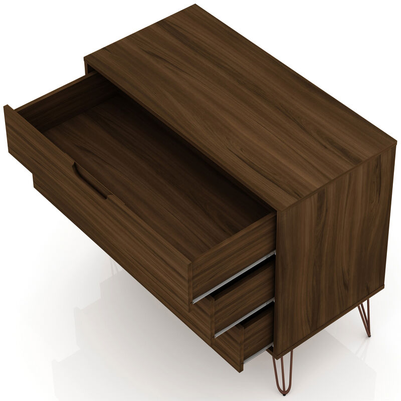 Manhattan Comfort Rockefeller Mid-Century Modern 3-Drawer Dresser - Brown, Brown, hires