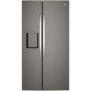 GE 36 in. 23.6 cu. ft. Counter Depth Side-by-Side Refrigerator with Ice & Water Dispenser - Slate, Slate, hires