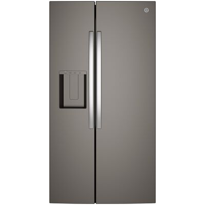 GE 36 in. 23.6 cu. ft. Counter Depth Side-by-Side Refrigerator with Ice & Water Dispenser - Slate | GZS24NMYES