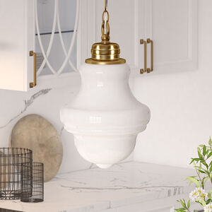 Hudson & Canal Annie 9.1 in. Pendant with White Milk Glass - Brass, , hires