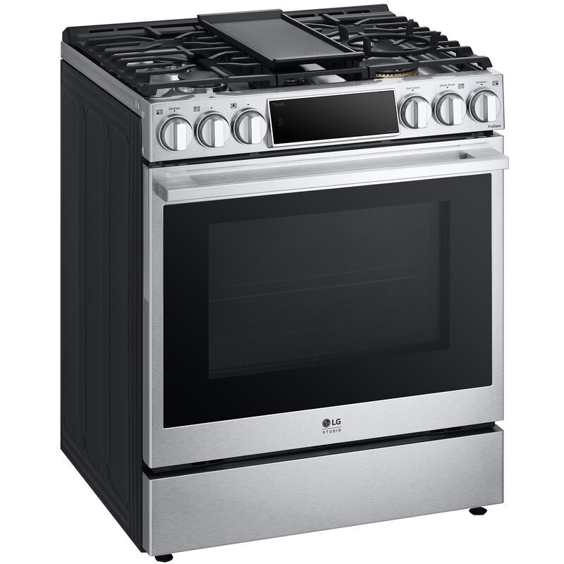 LG Studio 30 in. 6.3 cu. ft. Smart Air Fry True European Convection Slide-In Dual Fuel Range with 5 Sealed Burners & Griddle - Stainless Steel, , hires