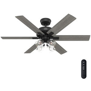 Hunter 52 in. Fonthill Energy Star HunterExpress Ceiling Fan with LED Light Kit & Handheld Remote - Matte Black, Matte Black, hires