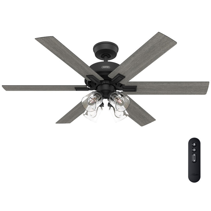 Hunter 52 in. Fonthill Energy Star HunterExpress Ceiling Fan with LED Light Kit & Handheld Remote - Matte Black, Matte Black, hires