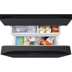 Samsung Bespoke 36 in. 22.5 cu. ft. Smart Counter Depth 4-Door French Door Refrigerator with AI Family Hub+, Beverage Center & Internal Water AutoFill Pitcher - Matte Black Steel, Charcoal Glass & Matte Black, hires