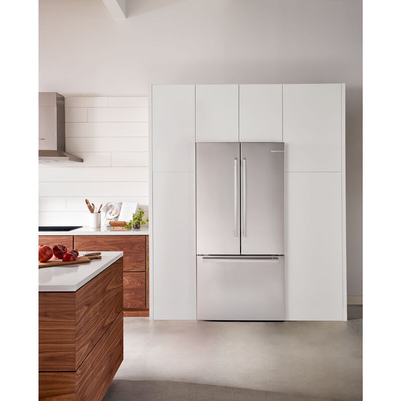 Bosch 800 Series 36 in. 20.8 cu. ft. Smart Counter Depth French Door Refrigerator with Internal Water Dispenser Anti-Finger Print Stainless Steel, Stainless Steel, hires