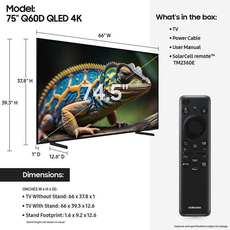 Samsung - 75" Class Q60D Series QLED 4K UHD Smart Tizen TV, , hires