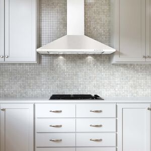 XO 30 in. Convertible Chimney Style Range Hood with 600 CFM, 3 Fan Speeds & 2 LED Lights - White, , hires