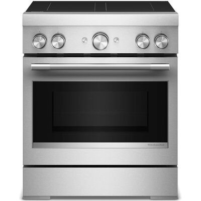 KitchenAid Commercial-Style 30 in. 4.1 cu. ft. Air-Fry True European Convection Electric Range with 4 Induction Burners - Stainless Steel | KFIS930SSS