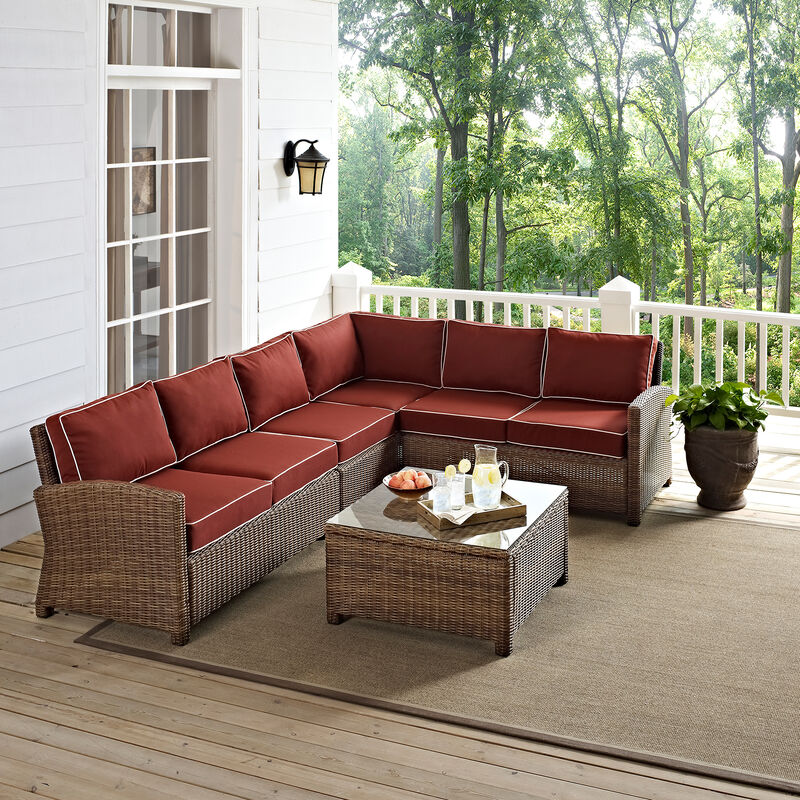 Crosley Bradenton 5 Piece Wicker Outdoor Sectional - Sangria, , hires