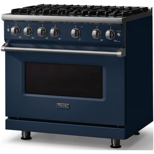 Viking 5 Series 36 in. 5.1 cu. ft. Standard Convection Gas Range with 6 Sealed Burners - Slate Blue - Natural Gas, Polished Chrome Trim Option, , hires