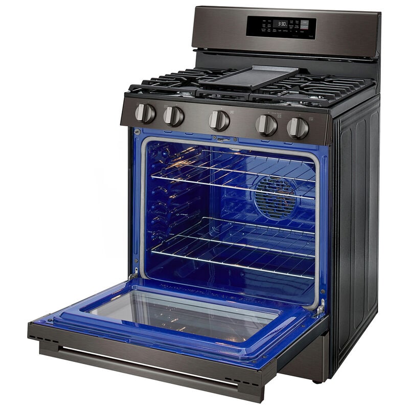 LG 30 in. 6.3 cu. ft. Smart Air-Fry True European Convection Gas Range with 5 Sealed Burners & Griddle - Black Stainless Steel, , hires