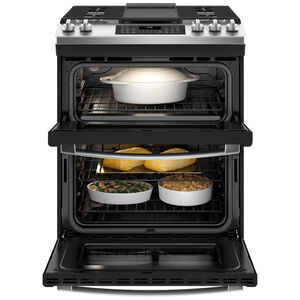 GE 30 in. 6.7 cu. ft. Air Fry True European Convection Double Oven Slide-In Gas Range with 5 Sealed Burners & Griddle - Stainless Steel, , hires