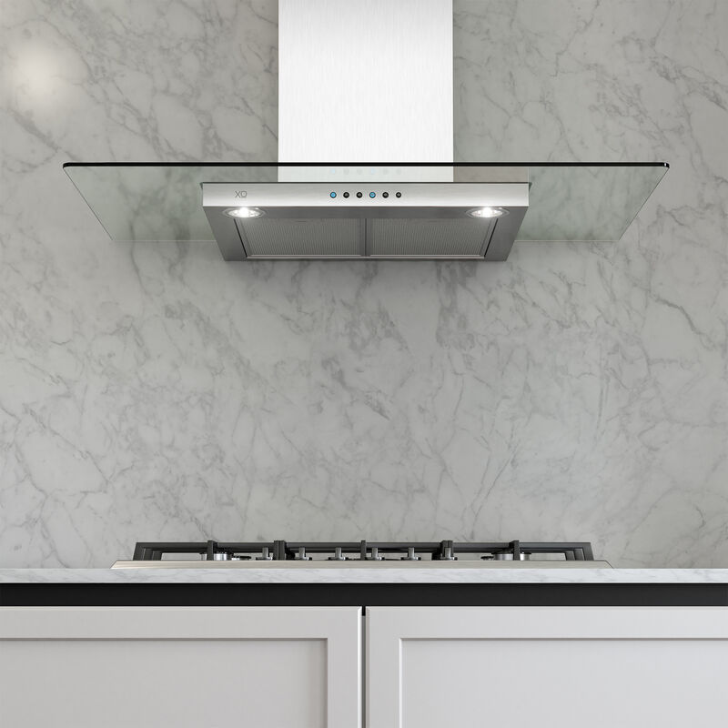 XO 36 in. Chimney Style Range Hood with 3 Speed Settings, 600 CFM, Convertible Venting & 2 LED Lights - Stainless Steel, , hires
