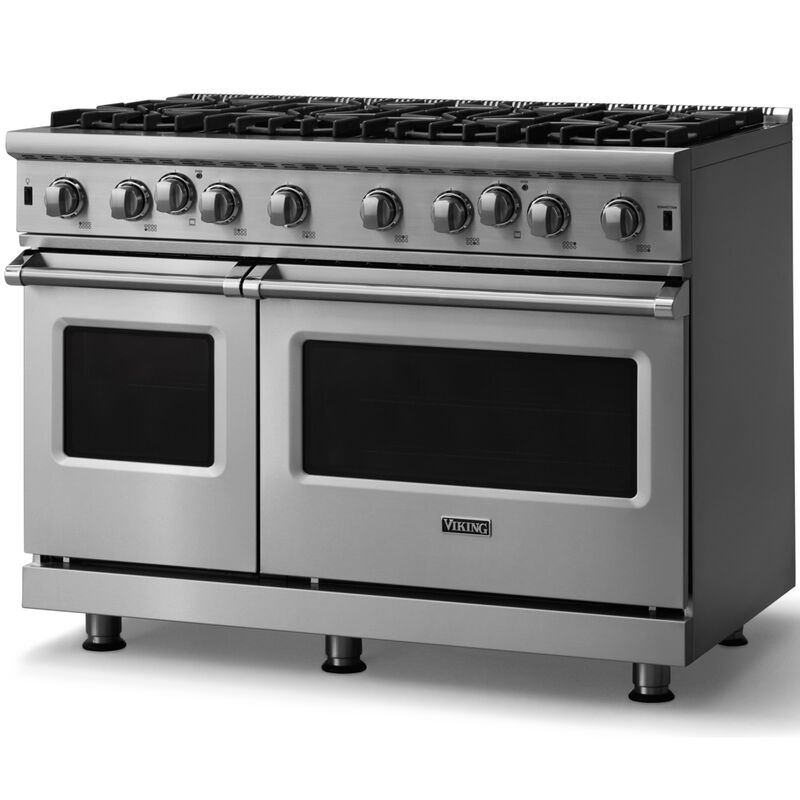Viking 5 Series 48 in. 6.1 cu. ft. Standard Convection Double Oven Gas Range with Open Burners - Stainless Steel, , hires