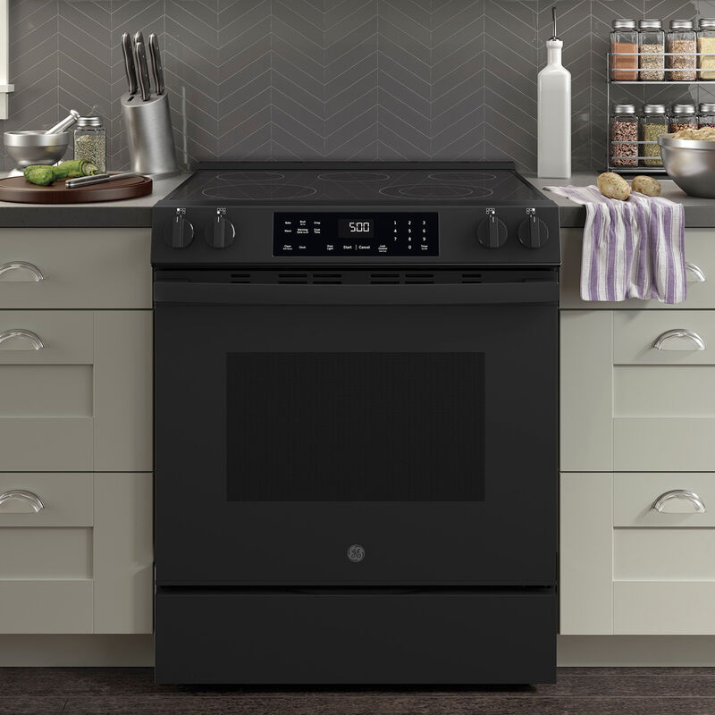GE 500 Series 30 in. 5.3 cu. ft. Slide-In Electric Range with Radiant Burners - Black, , hires