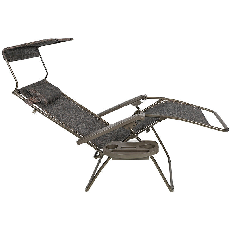 Bliss Hammocks 30" Wide XL Zero Gravity Chair w/ Adjustable Canopy Sun-Shade | Drink Tray | Adjustable Pillow | 360 Lbs Capacity - Brown Jacquard, , hires