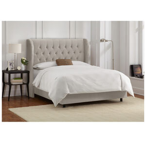 Skyline Furniture Tufted Wingback Velvet Fabric Upholstered Full Size Bed - Light Grey, Gray, hires