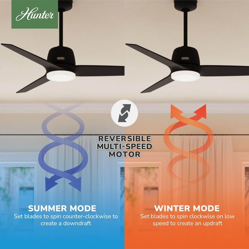 Hunter Malden 52 in. Ceiling Fan with LED Light Kit & Handheld Remote - Matte Black, , hires