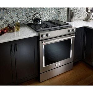 KitchenAid 30 in. 6.4 cu. ft. True European Convection Slide-In Dual Fuel Range with 4 Sealed Burners - Stainless Steel, , hires