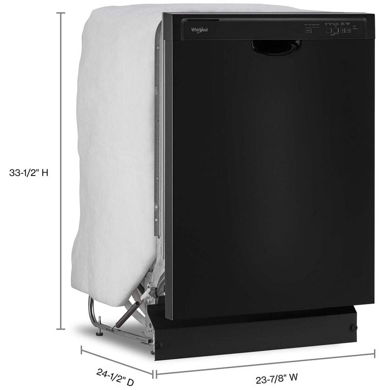 Whirlpool 24 in. Front Control Dishwasher with 57 dBa Sound Level & Pocket - Black, Black, hires