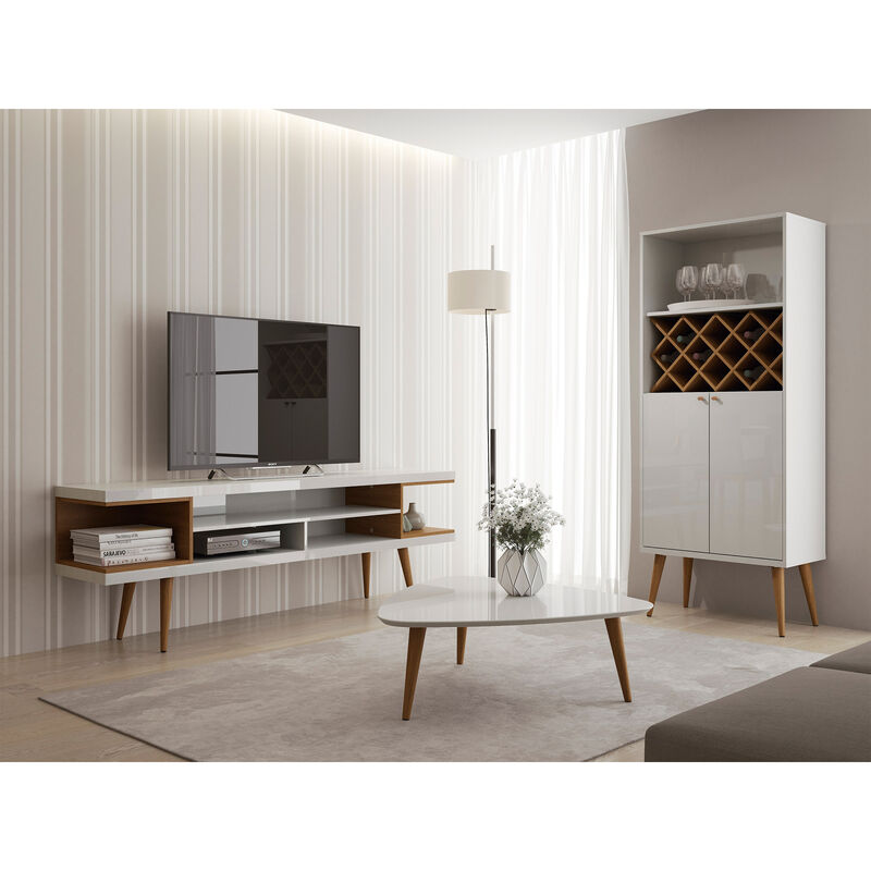 Manhattan Comfort Utopia 70" TV Stand - White Gloss & Maple Cream, , hires