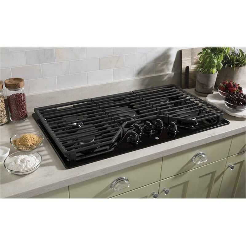 GE 36 in. 5-Burner Natural Gas Cooktop with Simmer Burner & Power Burner - Black, Black, hires