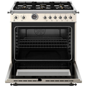 Bertazzoni Heritage Series 36 in. 5.7 cu. ft. Air Fry Dual Convection Dual Fuel Range with 6 Sealed Burners & Griddle - Ivory, , hires