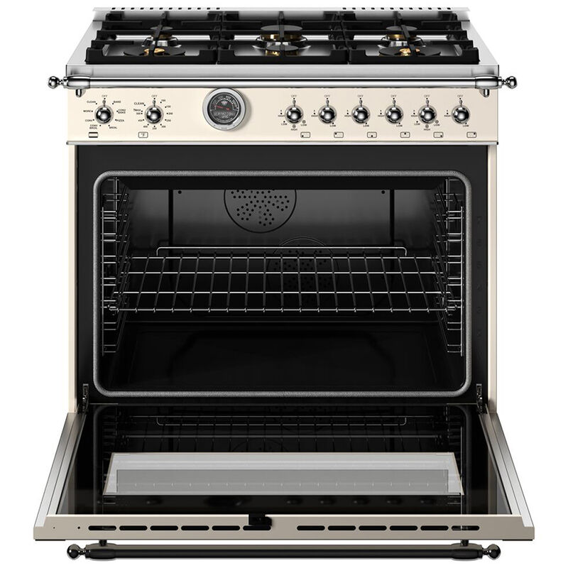 Bertazzoni Heritage Series 36 in. 5.7 cu. ft. Air Fry Dual Convection Dual Fuel Range with 6 Sealed Burners & Griddle - Ivory, , hires