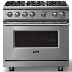 Viking 5 Series 36 in. 5.1 cu. ft. Standard Convection Gas Range with 6 Sealed Burners - Stainless Steel - Liquid Propane Gas, Polished Chrome Trim Option, , hires