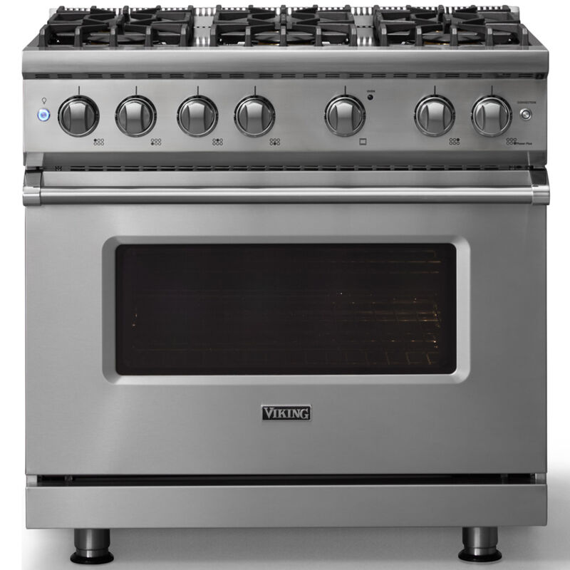 Viking 5 Series 36 in. 5.1 cu. ft. Standard Convection Gas Range with 6 Sealed Burners - Stainless Steel - Liquid Propane Gas, Polished Chrome Trim Option, , hires