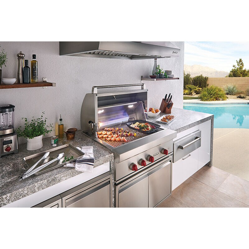 Wolf 36 in. 3-Burner Built-In Natural Gas Grill with Rotisserie, Sear Burner & Smoker Box - Stainless Steel, , hires