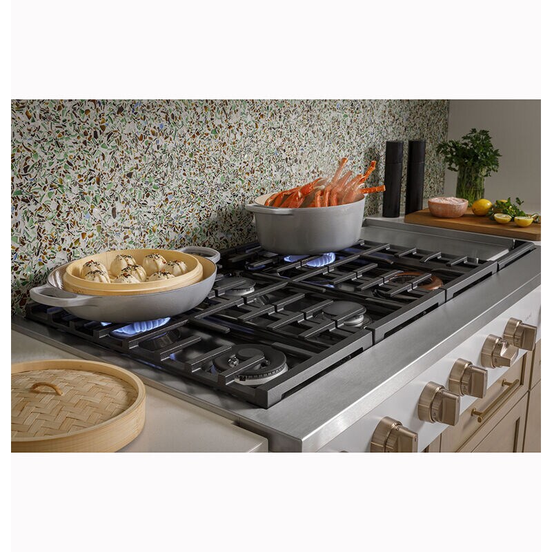 Cafe 48 in. 6-Burner Natural Gas Rangetop with Griddle, Simmer Burner & Power Burner - Matte Black, Matte Black, hires