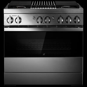 JennAir Noir Series 36 in. 5.1 cu. ft. Smart True European Convection Dual Fuel Range with 4 Sealed Burners & Grill - Stainless Steel, , hires