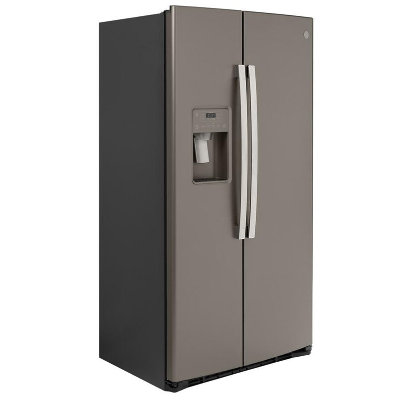 GE 36 in. 21.8 cu. ft. Counter Depth Side by Side Refrigerator with Ice & Water Dispenser - Fingerprint Resistant Slate, Slate, hires
