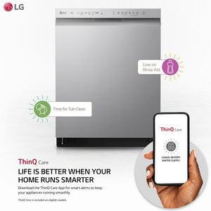 LG 24 in. Smart Built-In Dishwasher with Front Control, 48 dBA Sound Level, 14 Place Settings, 9 Wash Cycles & Sanitize Cycle - Stainless Steel, , hires