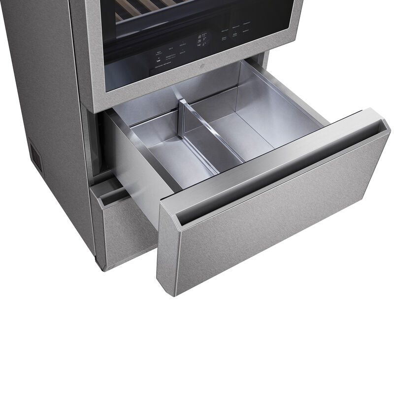LG Signature InstaView 28 in. Freestanding Smart Wine Cooler with 2 Freezer Drawers, Multi-Zone & 65 Bottle Capacity - Textured Steel, , hires