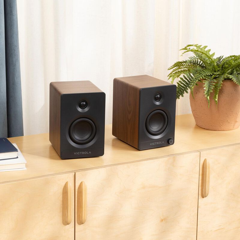 Victrola Tempo Bluetooth Bookshelf Speakers - Walnut, , hires