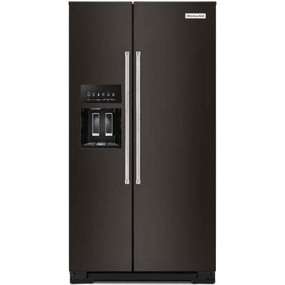 KitchenAid 36 in. 19.9 cu. ft. Counter Depth Side-by-Side Refrigerator With External Ice & Water Dispenser - Black Stainless Steel | KRSC700HBS