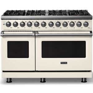 Viking 5 Series 48 in. 7.3 cu. ft. True European Convection Double Oven Dual Fuel Range with 8 Sealed Burners - Pure White - Natural Gas, Polished Chrome Trim Option, , hires