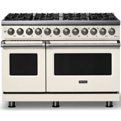 Viking 5 Series 48 in. 7.3 cu. ft. True European Convection Double Oven Dual Fuel Range with 8 Sealed Burners - Pure White - Natural Gas, Polished Chrome Trim Option | VDR54848BPW