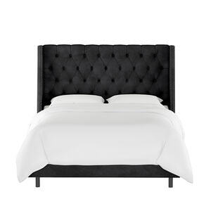 Skyline King Nail Button Tufted Wingback Bed in Velvet - Black, Black, hires