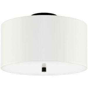 Hudson & Canal Ellis 16 in. Flush Mount Ceiling Light with White Fabric Shade - Matte Black, , hires