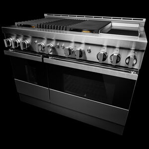 JennAir Noir Series 48 in. 6.3 cu. ft. Smart True European Convection Double Oven Gas Range with 4 Sealed Burners, Grill & Griddle - Stainless Steel, , hires