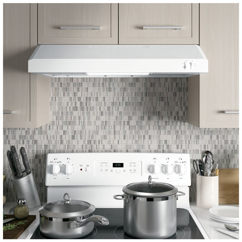 GE 30 in. Convertible Standard Style Range Hood with 200 CFM, 2 Fan Speeds & 1 Incandescent Light - White, , hires