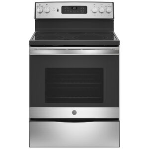 GE 30 in. 5.3 cu. ft. Air Fry Convection Oven Freestanding Electric Range with 5 Smoothtop Burners - Stainless Steel, Stainless Steel, hires