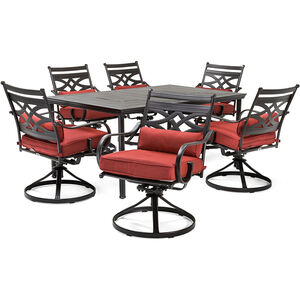 Hanover Montclair 7-Piece Dining Set with 6 Swivel Rockers - Chili Red, , hires