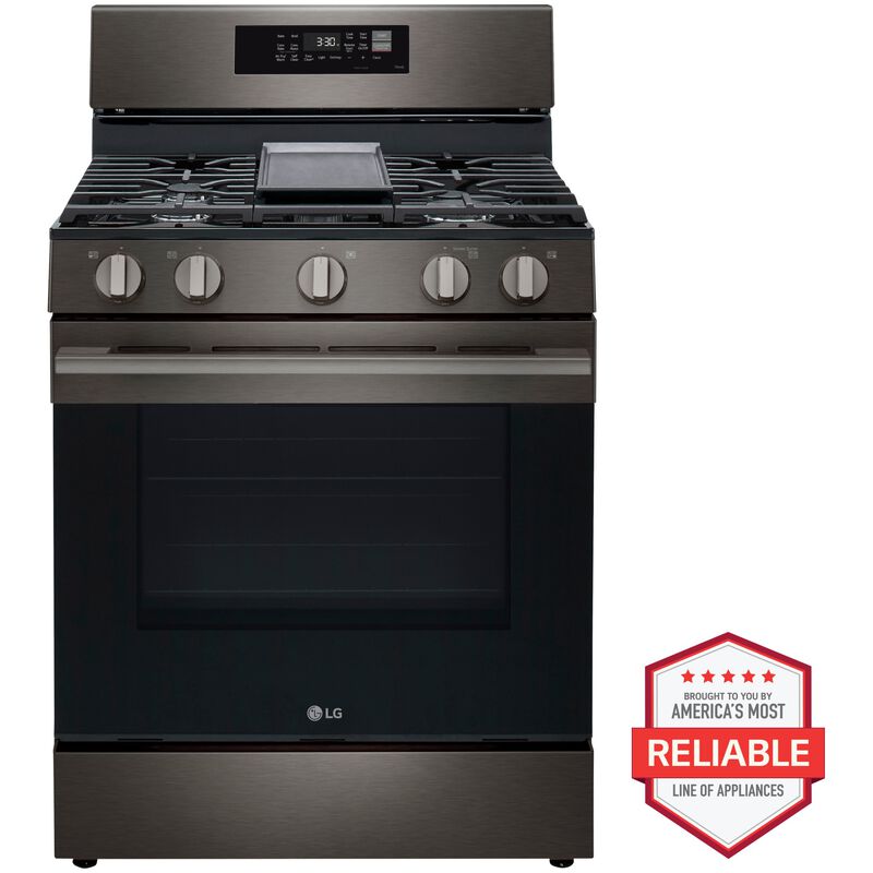 LG 30 in. 6.3 cu. ft. Smart Air-Fry True European Convection Gas Range with 5 Sealed Burners & Griddle - Black Stainless Steel, , hires