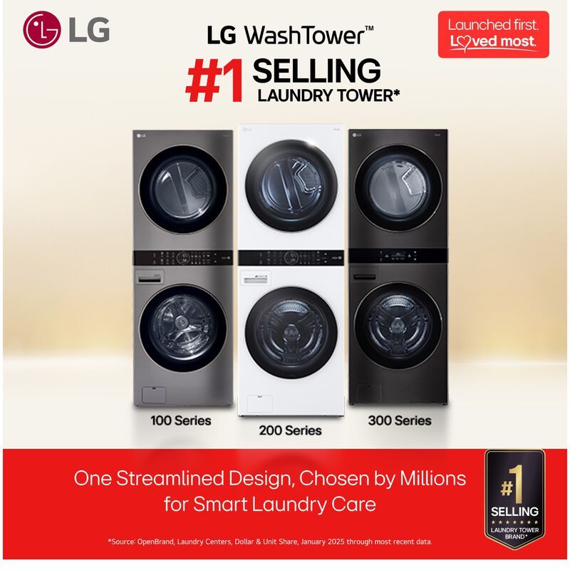 LG 27 in. WashTower with 4.5 cu. ft. Washer with 6 Wash Programs & 7.4 cu. ft. Electric Dryer with 6 Dryer Programs, Sensor Dry & Wrinkle Care - White, White, hires