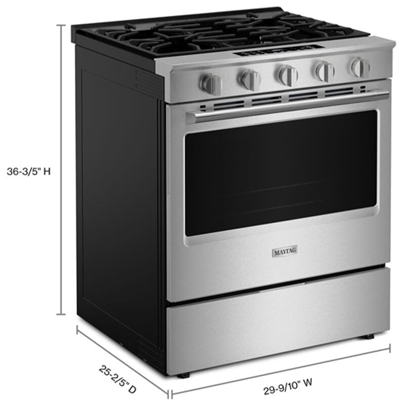 Maytag 30 in. 5.0 cu. ft. Smart Air-Fry Standard Convection Slide-In Gas Range with 5 Sealed Burners, Reversible Grill & Griddle - Fingerprint Resistant Stainless Steel, , hires
