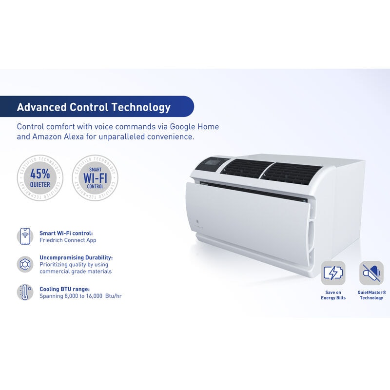 Friedrich WallMaster Series 8,000 BTU 110V Smart Through-the-Wall Air Conditioner with 3 Fan Speeds & Remote Control - White, , hires